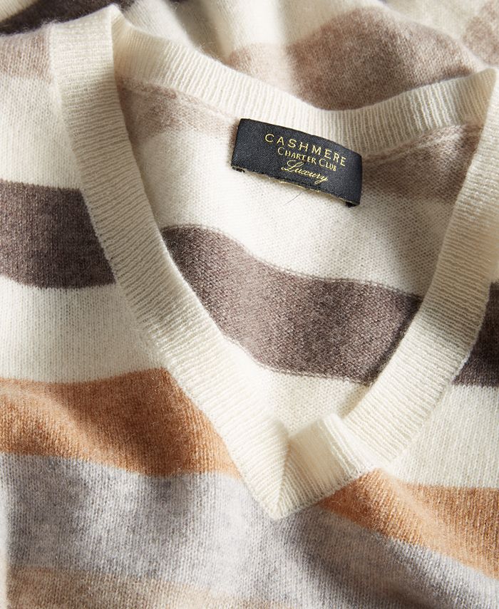 Charter Club Women's Striped Cashmere Sweater Gray Size Medium