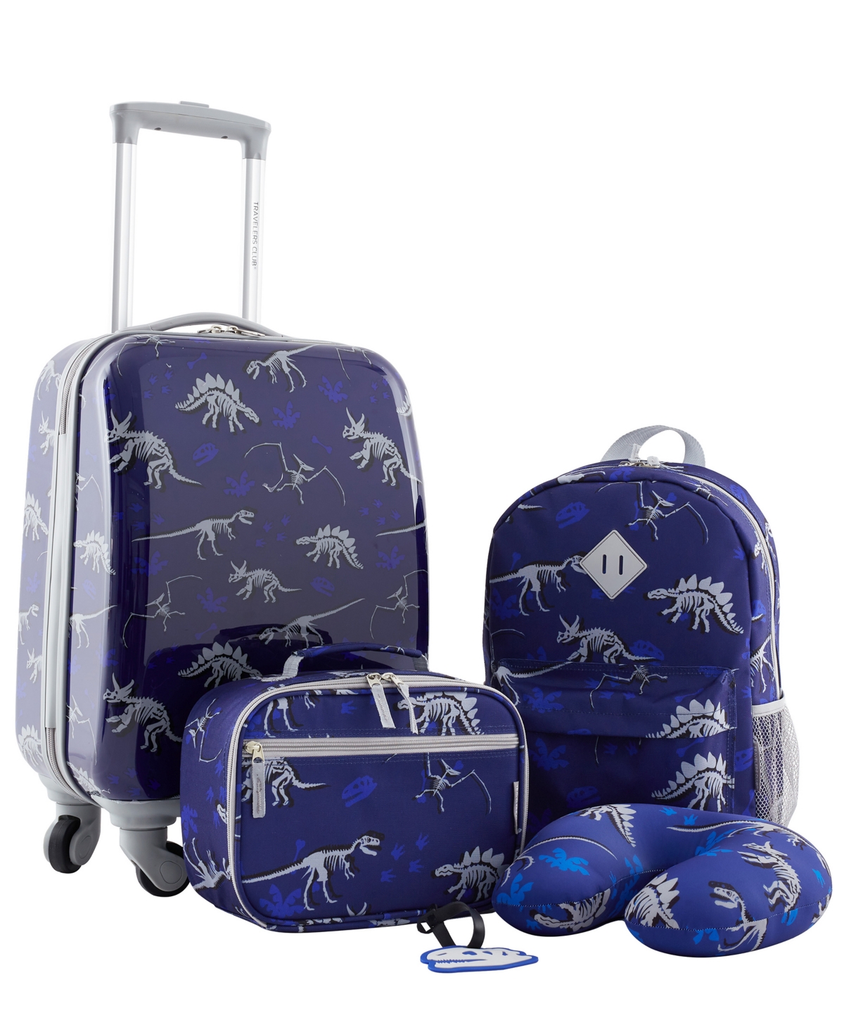 Travelers Club Kid's Hard Side Carry-on Spinner 5 Piece Luggage Set In Dino Skele