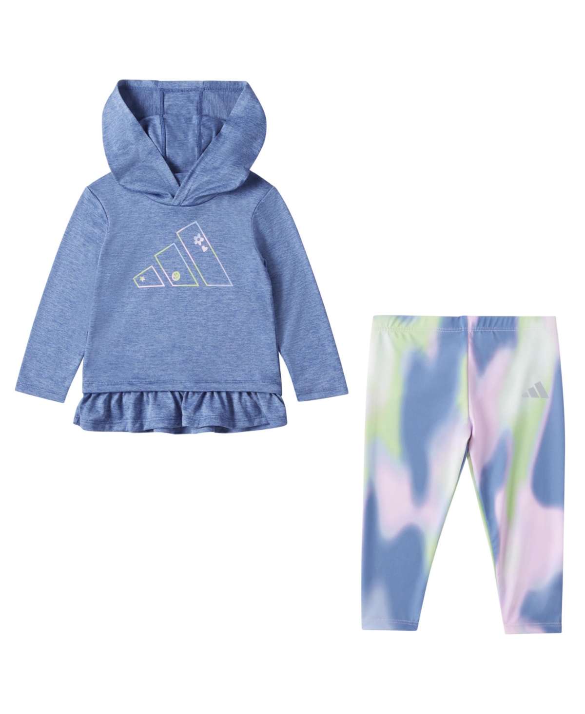 Adidas Originals Baby Girls Hooded T Shirt And Printed Leggings, 2 Piece Set In Crew Blue