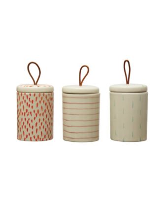 Storied Home Stoneware Containers with Lids and Leather Pulls ...