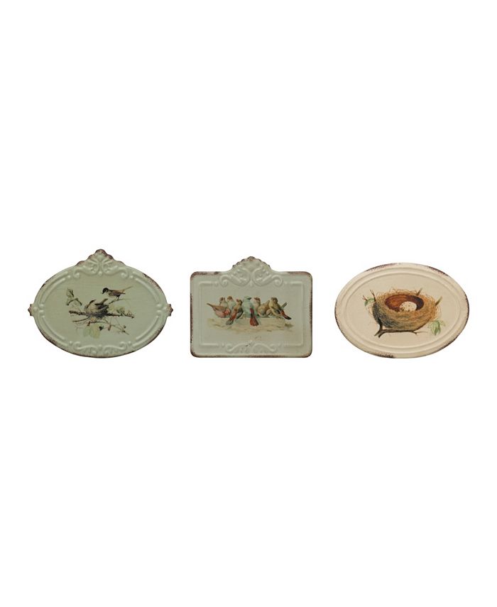Storied Home Decorative Metal Boxes with Attached Lids and Bird Images, Multicolor, Set of 3