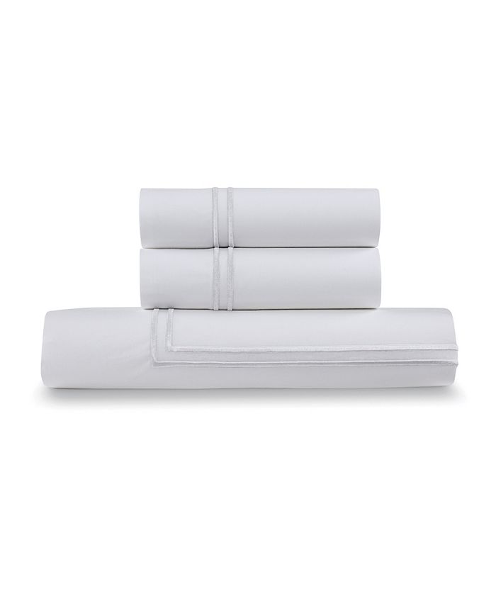 100% Cotton Percale 3 Piece Duvet Set with Satin Stitching - Full/Queen - White
