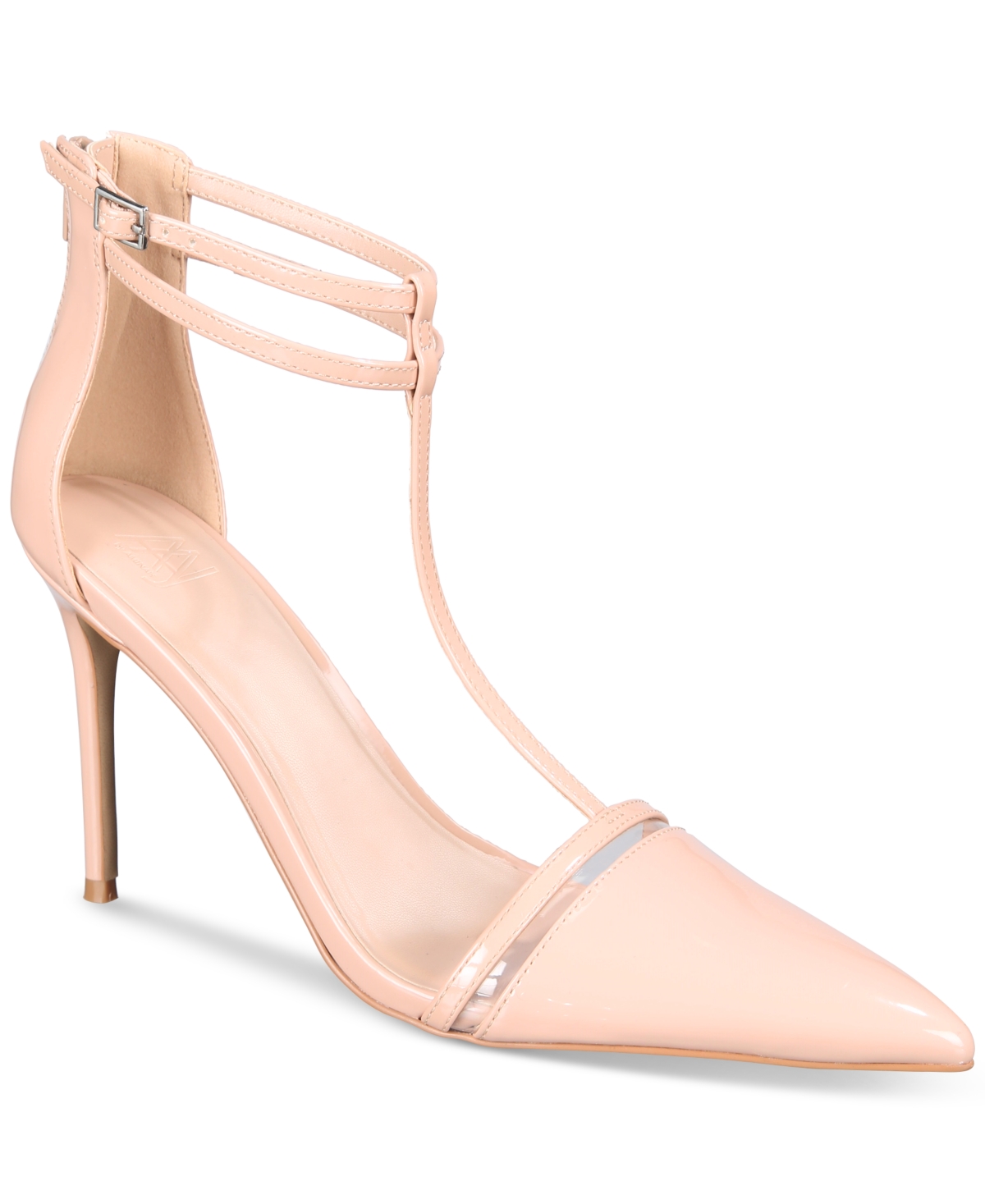 Aaj By Aminah Yvonne Ankle-strap Pointed-toe Pumps In Tan