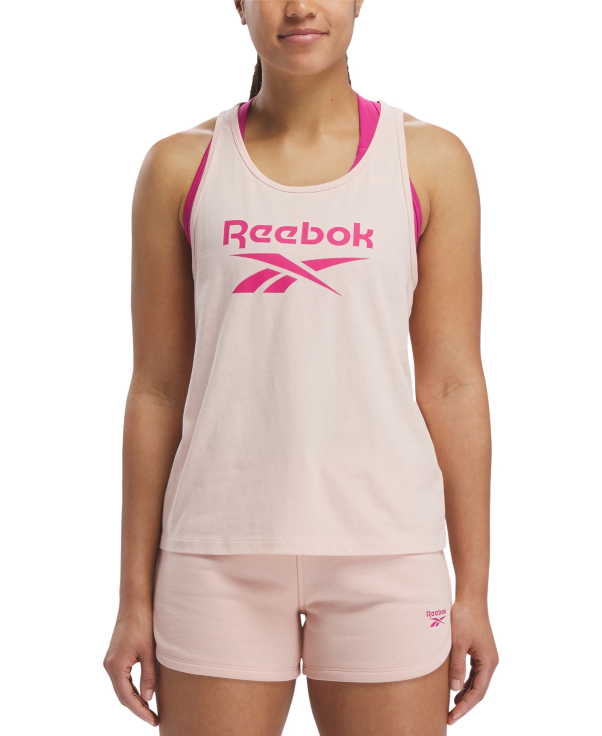 Reebok Women's Identity Logo Racerback Jersey Tank Top In Possibly Pink F-r