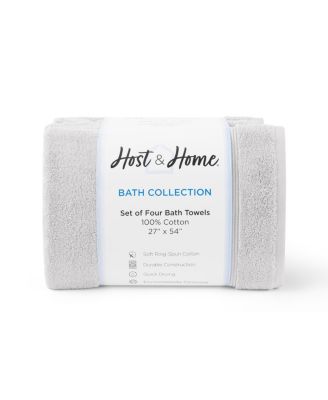 Host & Home Bath Towels, 4-Pack, 27x54, 600 GSM, Ringspun Cotton, Solid Colors, Double-Stitched, Striped Dobby Border