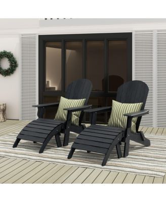 4-Piece Outdoor Folding Adirondack Chair with Footrest Ottoman Set