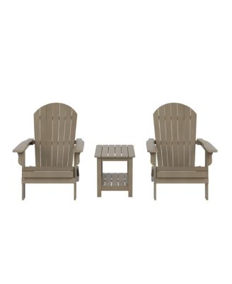 3-Piece Outdoor Folding Adirondack Chair with Side Table Set