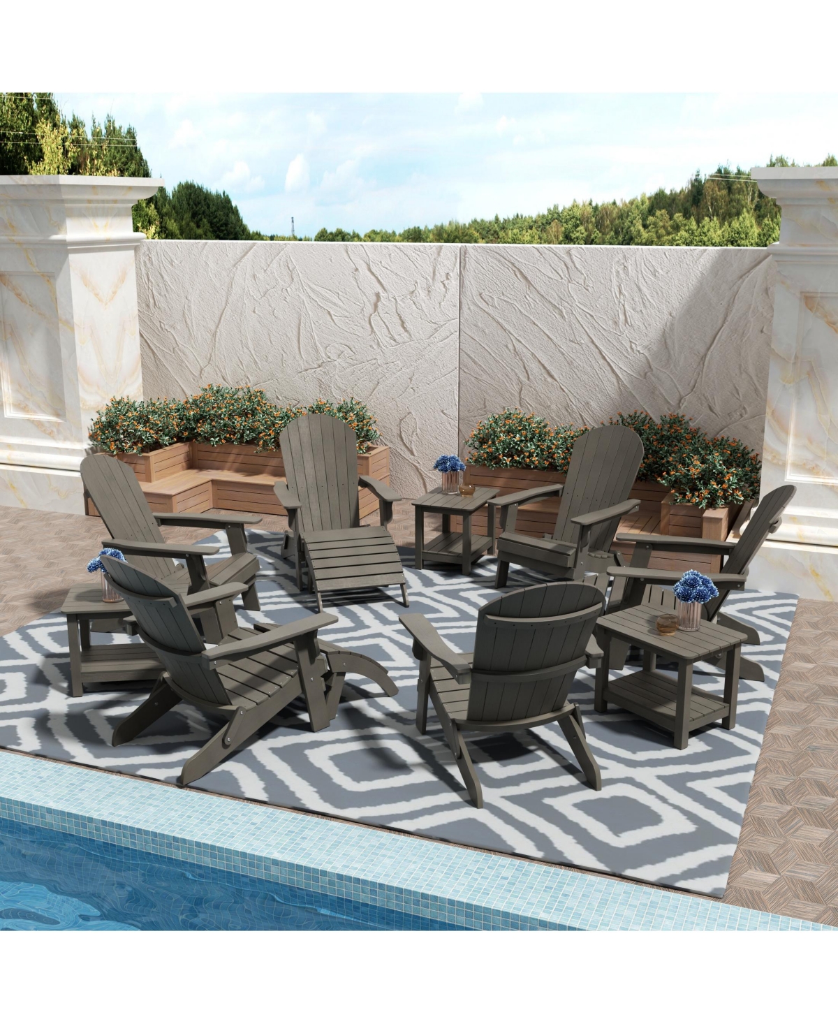 WestinTrends 12-Piece Outdoor Adirondack Chair with Ottoman and Side Table Set