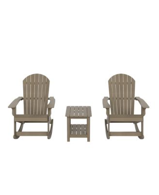 3-Piece Outdoor Patio Adirondack Rocking Chair with Side Table Set