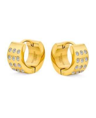 Channel Set 3 Row Cubic Zirconia CZ Wide Mini Hoop Huggie Earrings Silver Black Rose Yellow Gold Plated Steel Stainless
