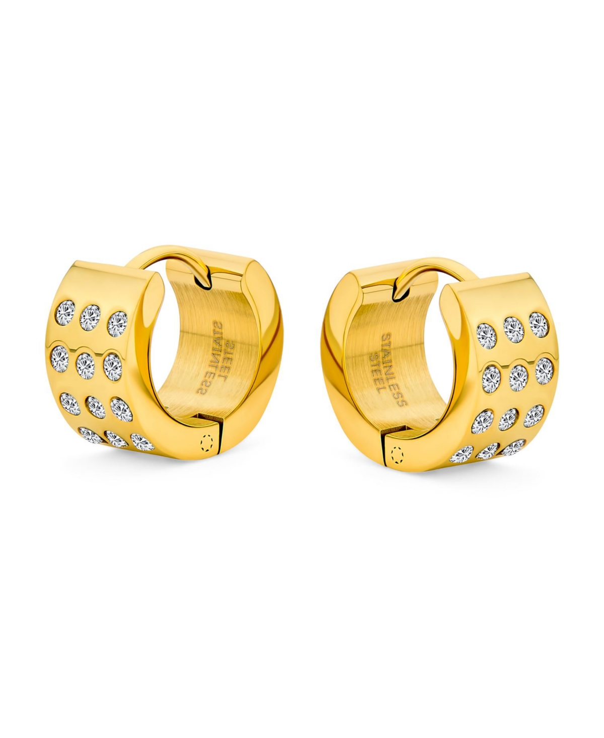 Bling Jewelry Channel Set 3 Row Cubic Zirconia Cz Wide Mini Hoop Huggie Earrings Silver Black Rose Yellow Gold Plated Steel Stainless