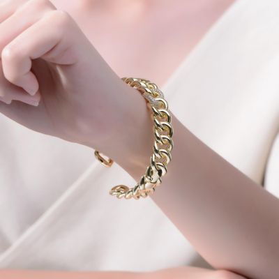 Stylish 14K Gold Plated Chain Cuff Bracelet