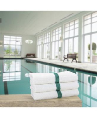 Power Gym Hand Towels (12 Pack),  16x27, White with Colored Stripe, 100% Ring-Spun Cotton