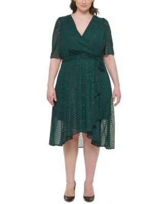 green emerald velvet dress Plus Size Elegant Long Lantern Sleeve Midi Length Sequin Tulle Dresses main image 0