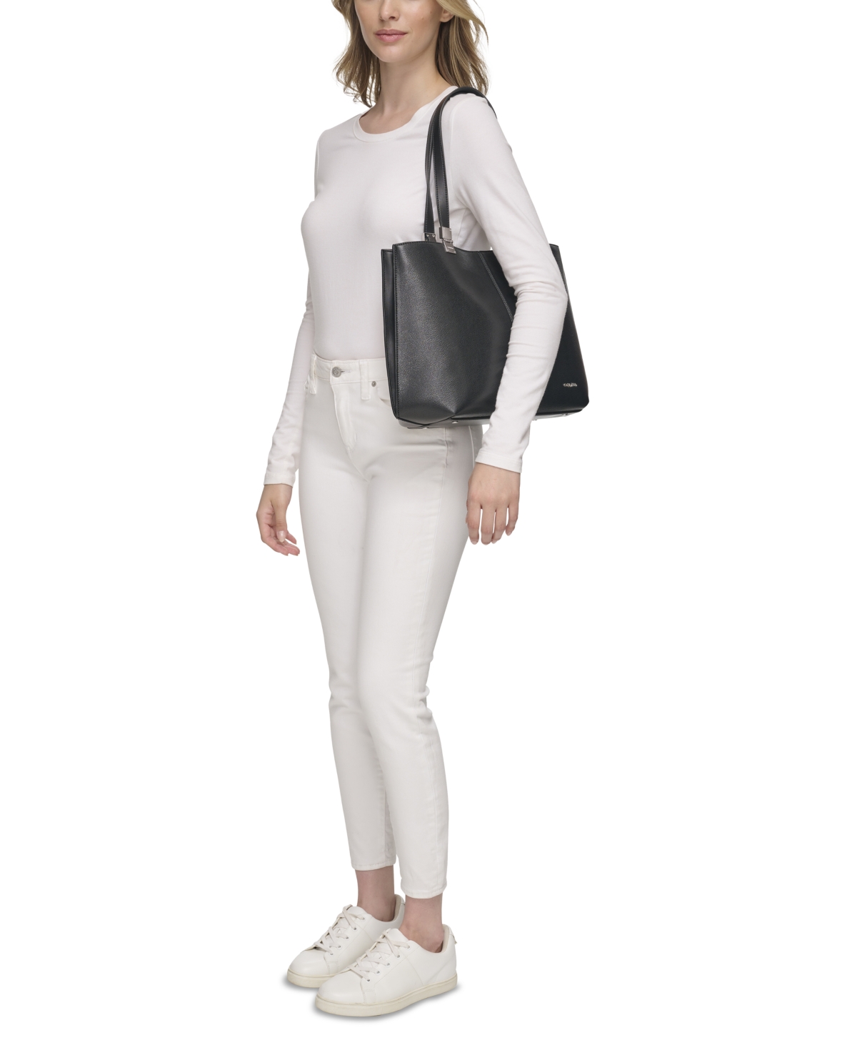 Shop Calvin Klein Granite Tote Bag With Magnetic Snap In Cherub White