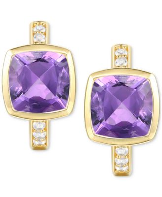 2-Pc. Set Garnet: (4-1/6 ct. t.w.) & Lab-Grown White Sapphire (1/20 ct. t.w.) Pendant Necklace & Matching Small Hoop Earrings in Gold-Plated Sterling Silver (Also in Blue Topaz, Lab-Grown Morganite, & Amethyst)