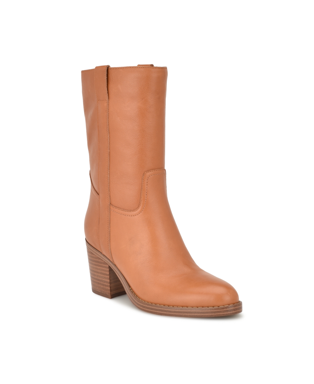Nine West Women's Hess Almond Toe Block Heel Dress Boots In Medium Natural Leather