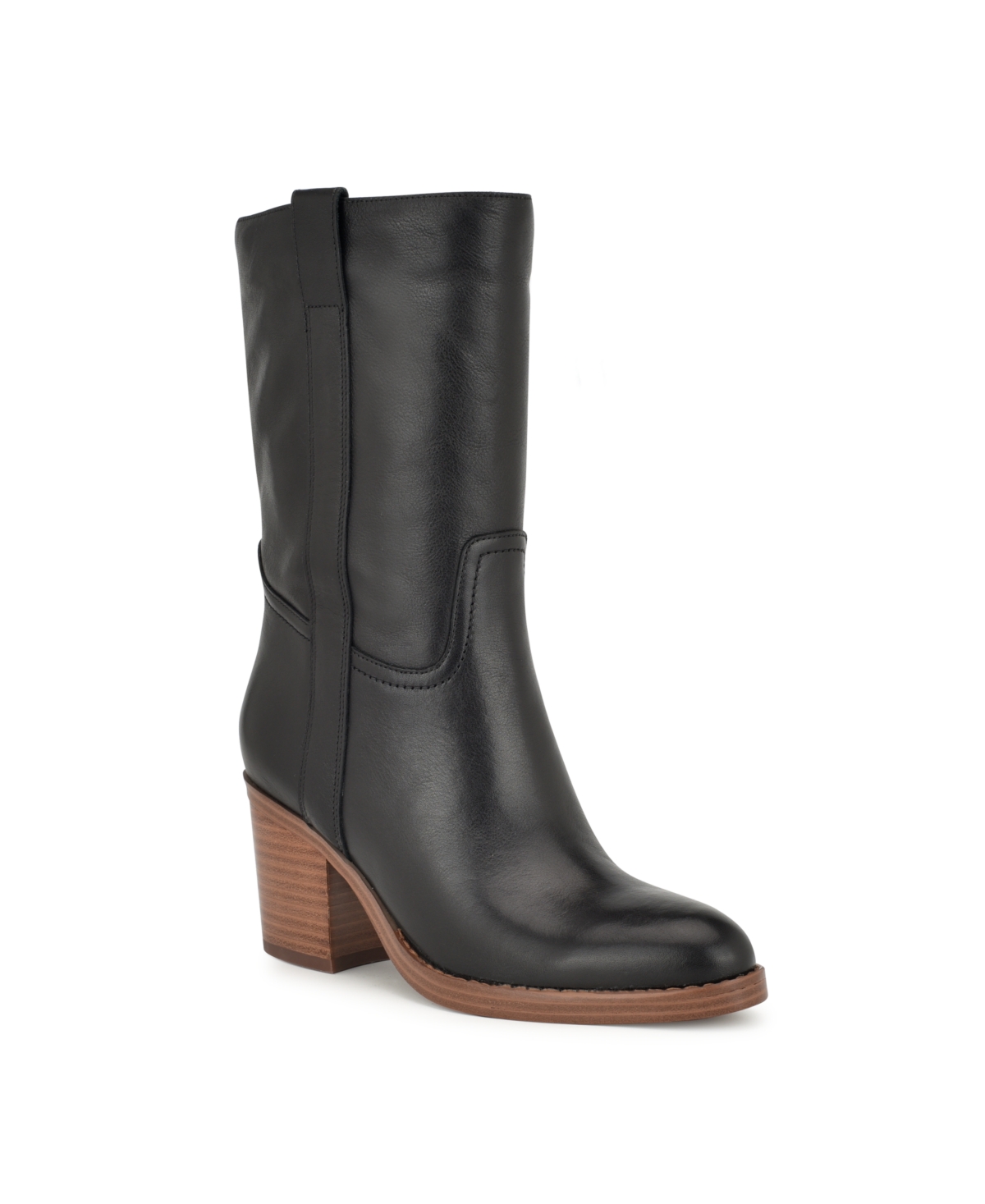 Nine West Women's Hess Almond Toe Block Heel Dress Boots In Black Leather