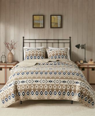 Woolrich Montana Printed Cotton Oversized 3 Piece Quilt Set Collection In Tan