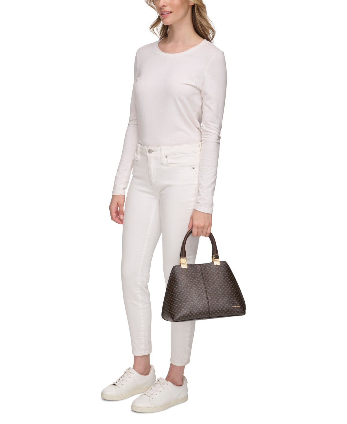 Calvin Klein Granite Signature Convertible Satchel With Magnetic Snap In Brown Khaki