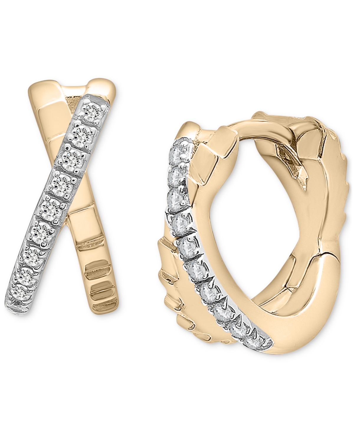 Diamond Crossover Small Hoop Earrings (1/10 ct. t.w.) in Gold Vermeil, Created for Macy's - Gold Vermeil