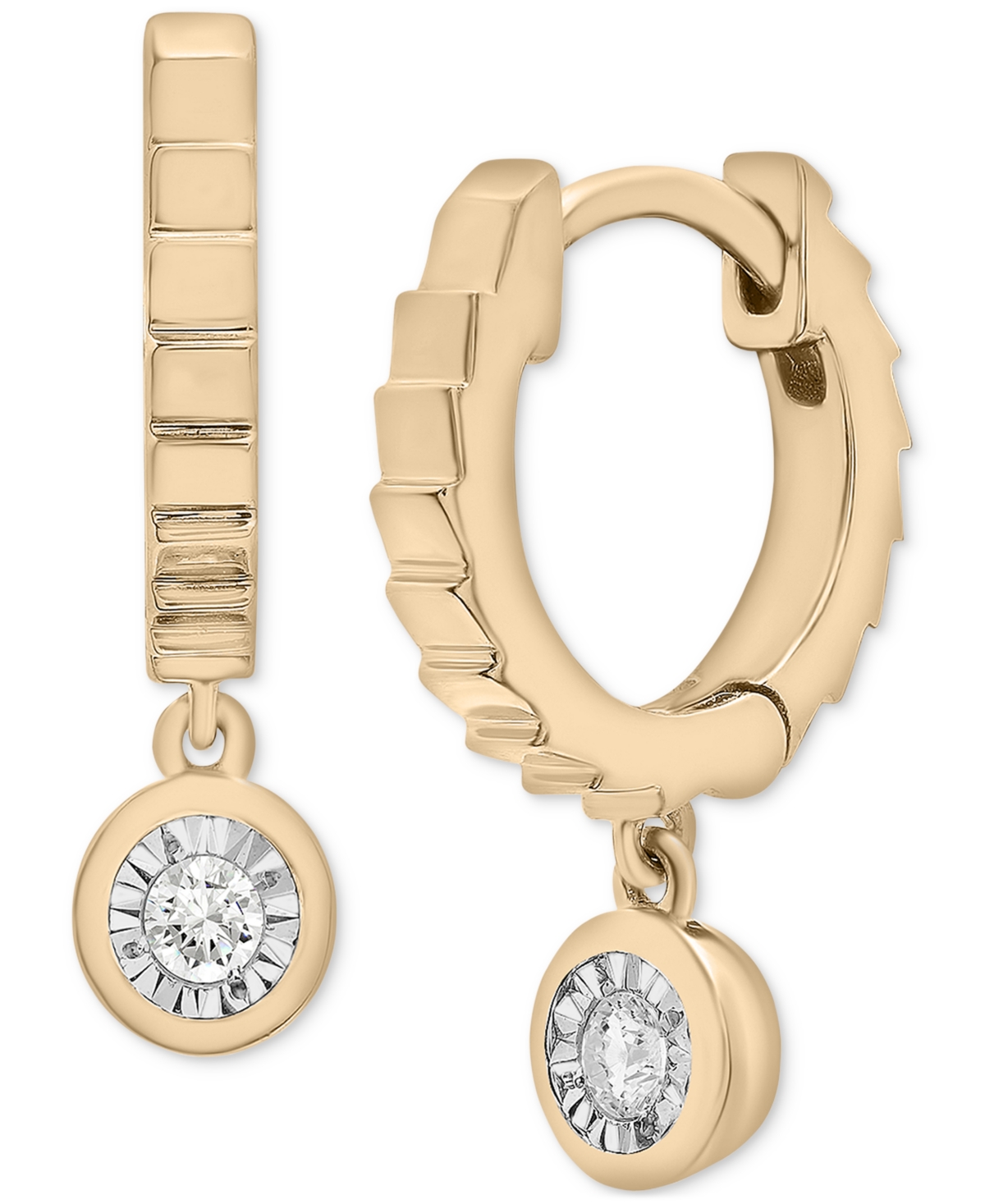 Diamond Dangle Textured Huggie Hoop Earrings (1/10 ct. t.w.) in Gold Vermeil, Created for Macy's - Gold Vermeil