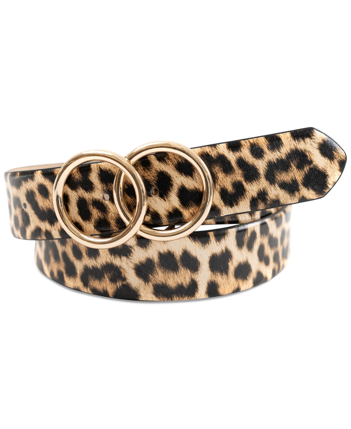 Inc International Concepts Women's Double-circle Leopard-print Belt, Created For Macy's