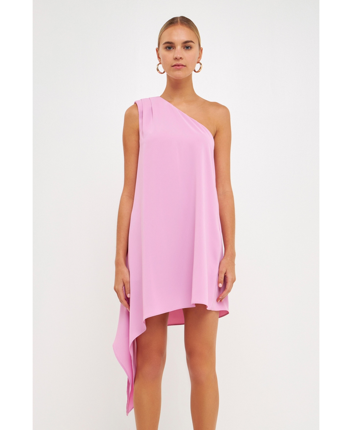 endless rose Women's Floral Print Shoulder Pintucked Asymmetrical Mini Dress