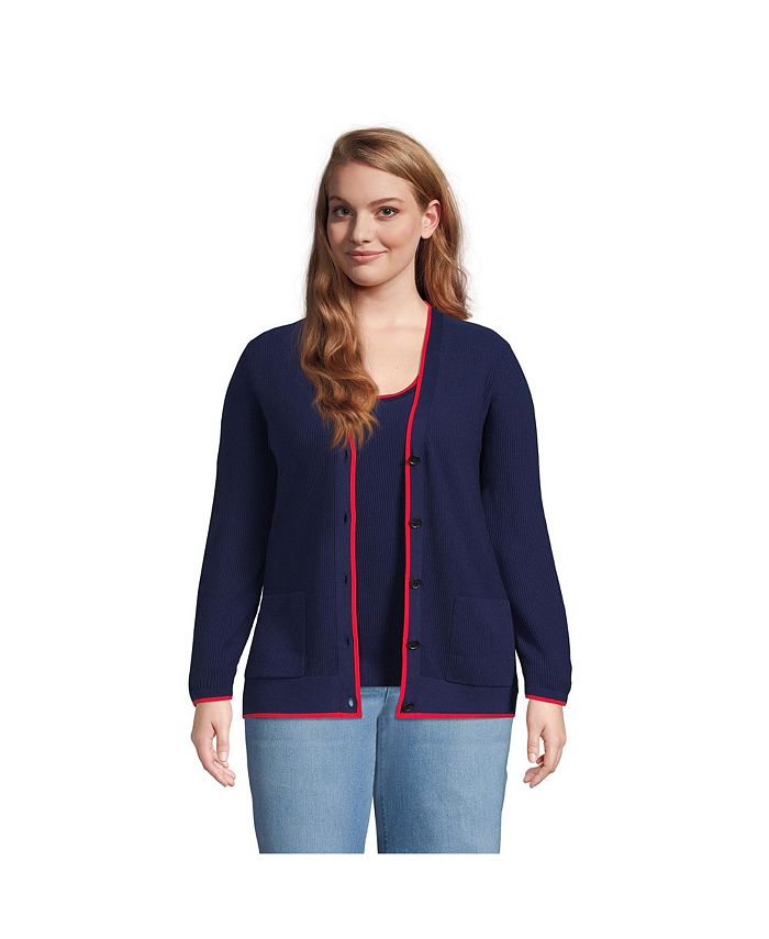Lands' End Plus Size Fine Gauge Cotton Cardigan and Tank Sweater Set