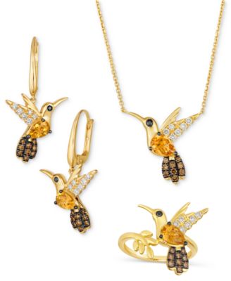 Cinnamon Citrine Diamond Hummingbird Jewelry Collection In 14k Gold