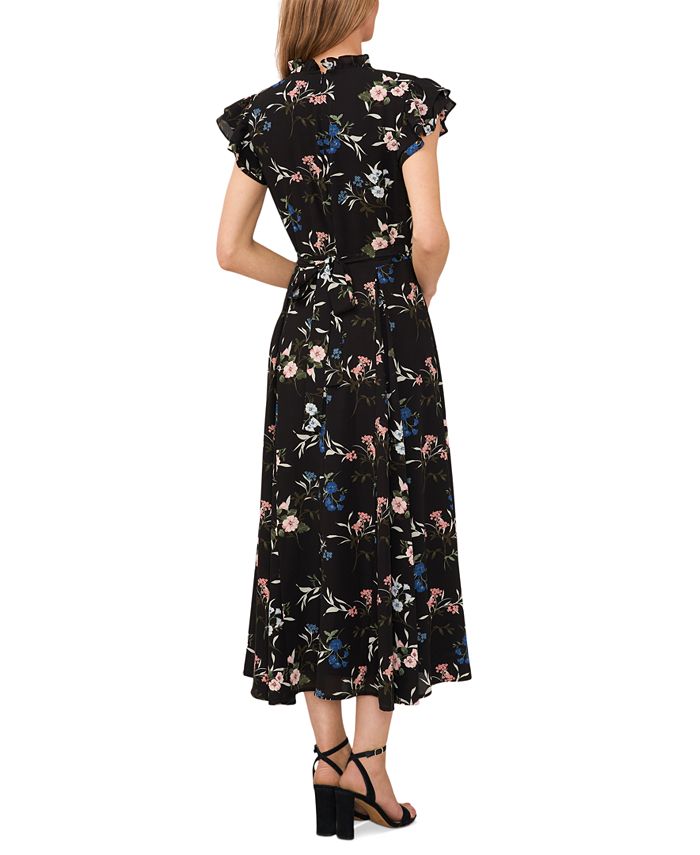 CeCe Women's Pleated Ruffled-Sleeve Midi Godet Dress - Macy's
