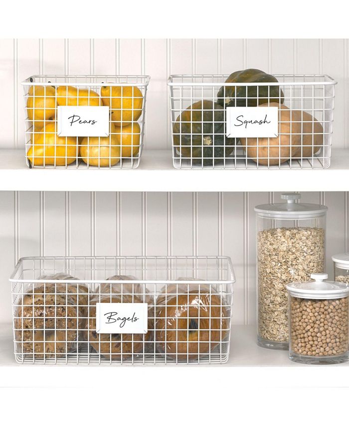 mDesign Wide Steel Kitchen Organizer Basket with Label Slot, 4 Pack