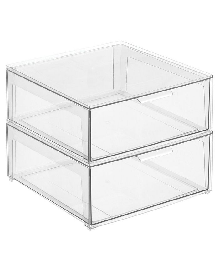 mDesign Plastic Stackable Bathroom Storage Organizer with Drawer