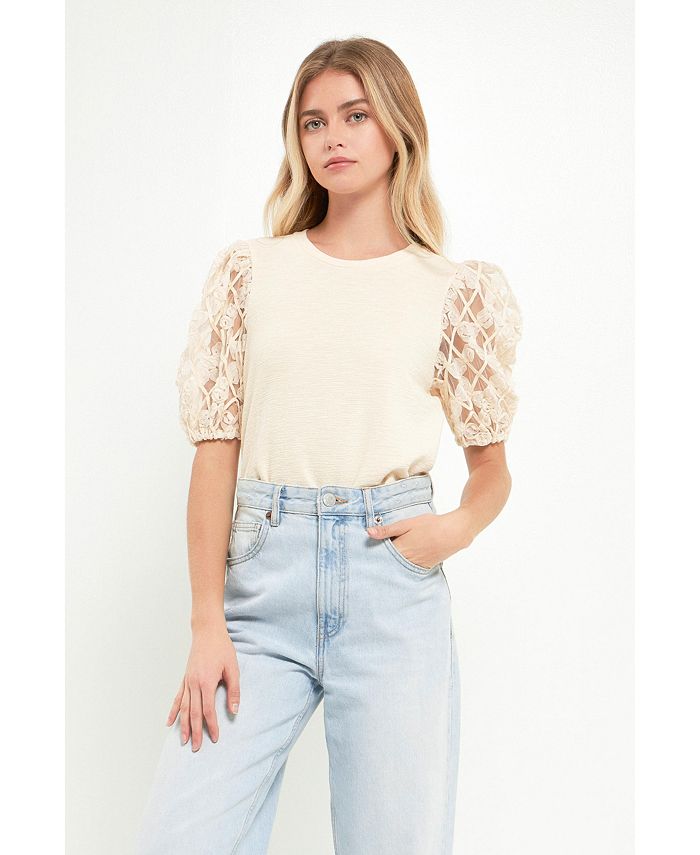English Factory Women's Floral Texture Sleeve Top - Macy's