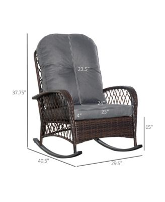 Outdoor Wicker Rocking Chair Wide Cushion, Steel Frame,
