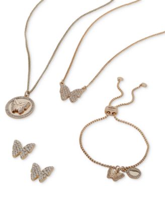 Gold-Tone Pav&eacute; Butterfly Pendant Necklace, 16" + 3" extender