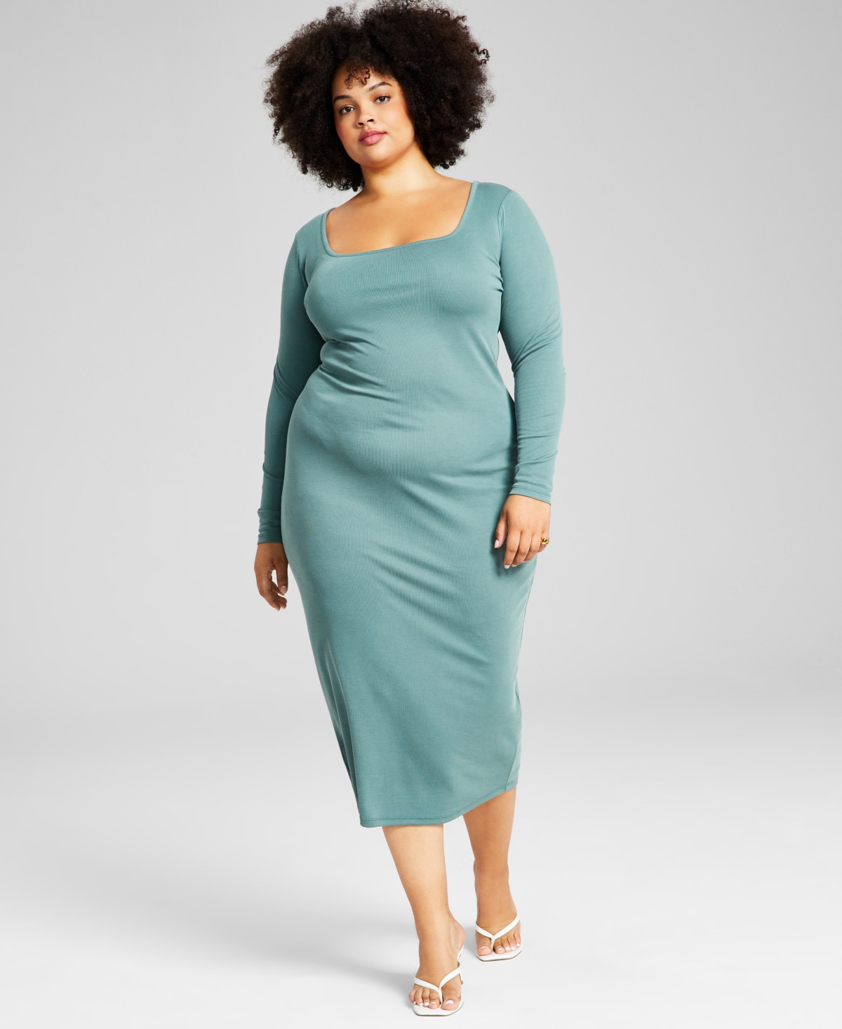 And Now This Trendy Plus Size Square-neck Midi Dress In Meadowland