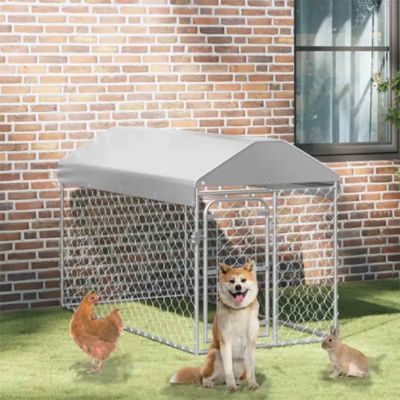 Dog Kennel Silver Galvanized Steel, Polyethylene Large Durable