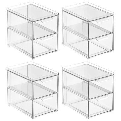 Stacking Plastic Storage Kitchen Bin - 2 Pull-Out Drawers, 4 Pack, Clear