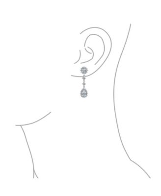 Statement Teardrop Pave Crown Halo Cubic Zirconia CZ Dangle Chandelier Clip On Earrings Non-Pierced