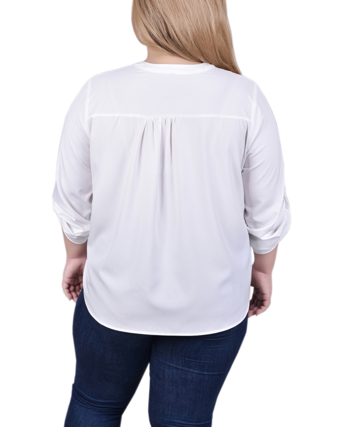 Ny Collection Plus Size Long Tab Sleeve Blouse with Pockets