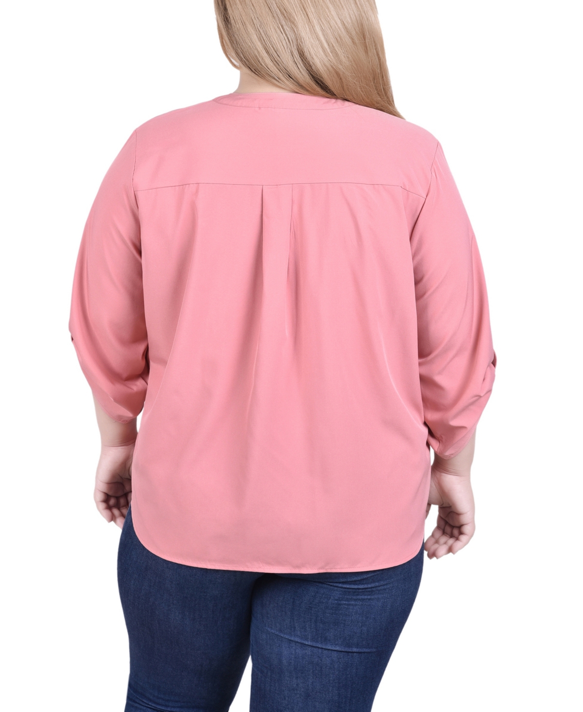 Ny Collection Plus Size 3/4 Tabbed Sleeve Y Neck Blouse