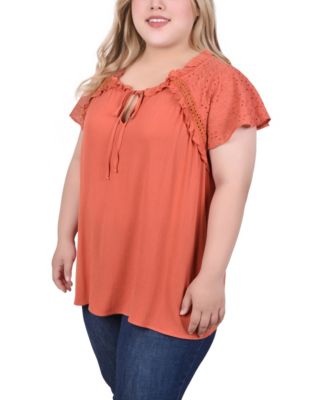 Plus Size Eyelet Sleeve Blouse