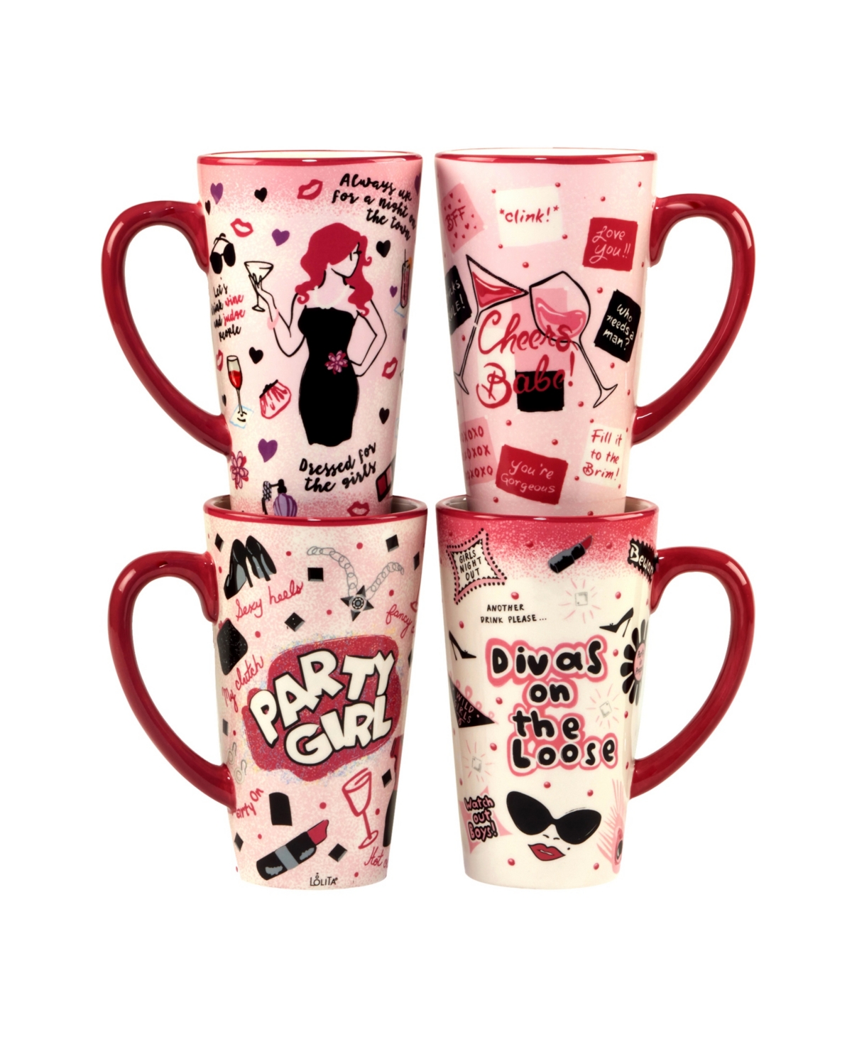 Lolita Divas on the Loose 4 Piece Latte Mug - Red