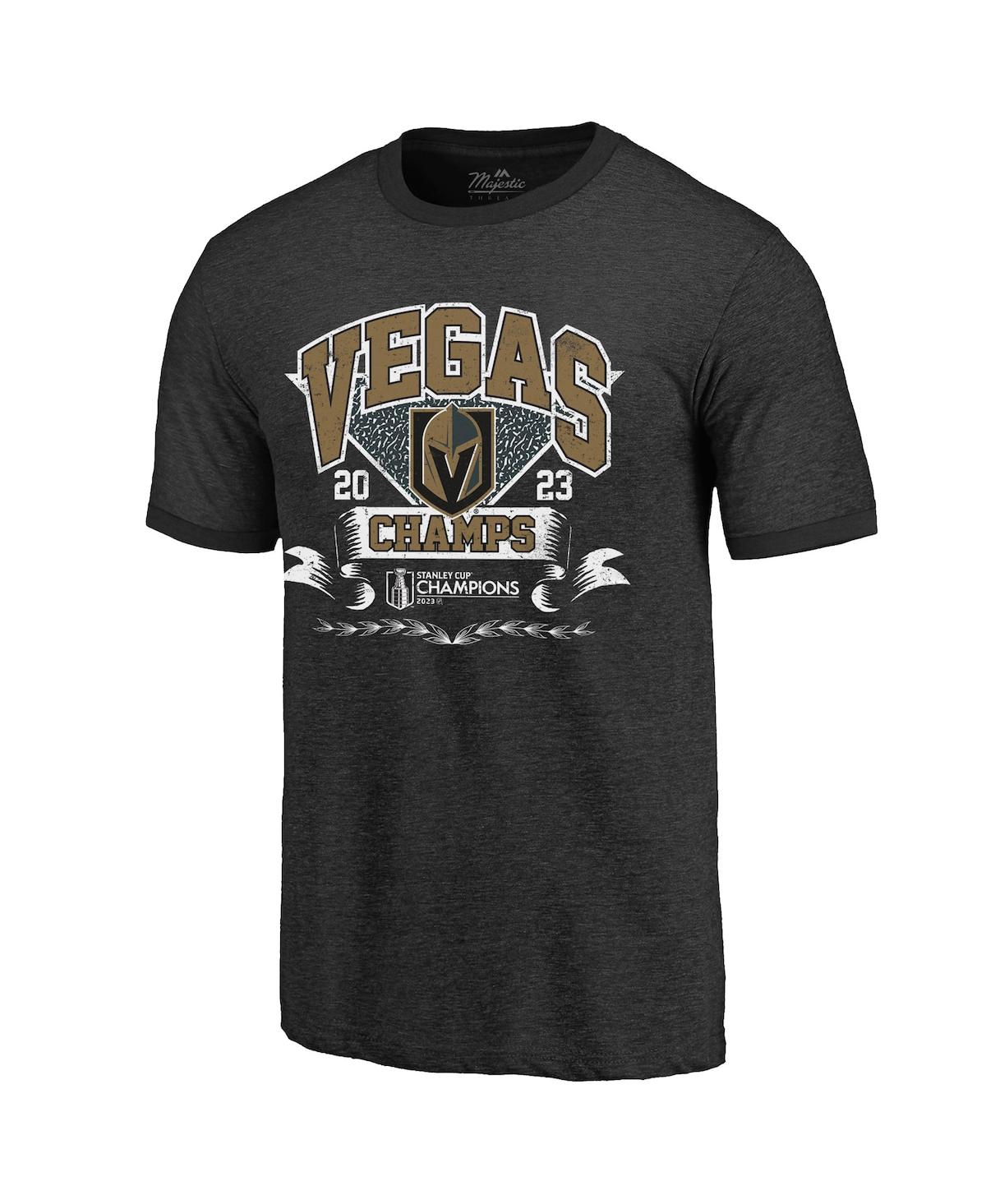 Majestic Men's  Threads Black Vegas Golden Knights 2023 Stanley Cup Champions Ringer Tri-blend T-shir In Black