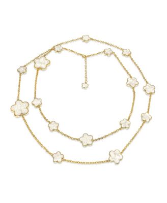 Fashion Off White Black Pink Enamel Large Small Flower Long Silver Tone Gold Plated Rose Gold Plated Station Chain Wrap Layer Clover Necklace 42 Inch