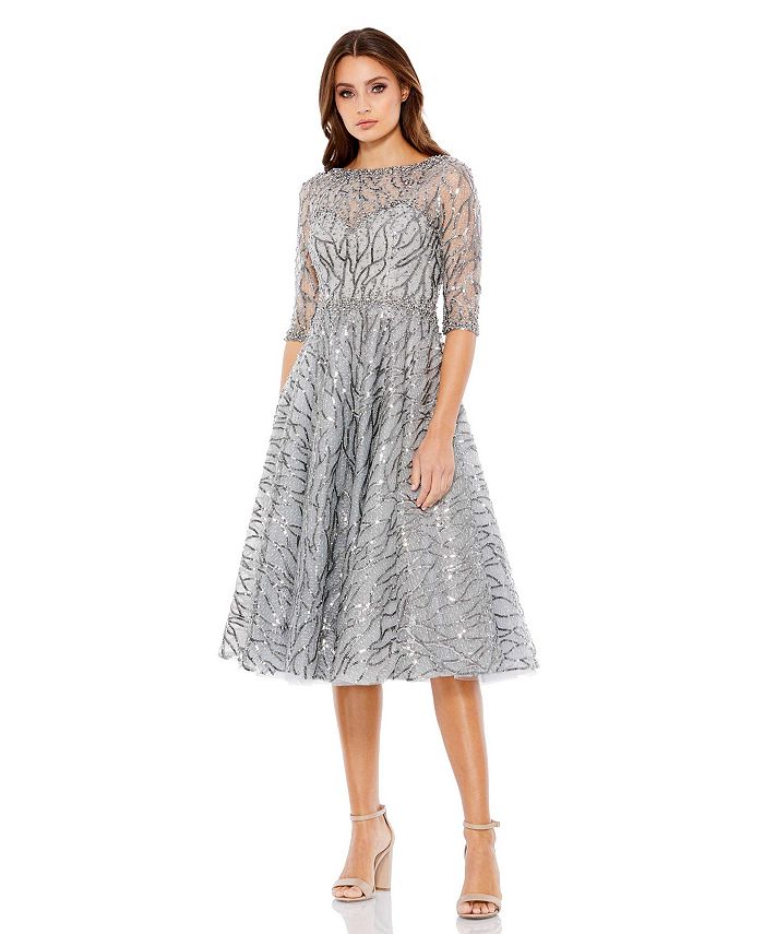 Mac Duggal Women's Embellished 3/4 Sleeve A Line Dress - Macy's