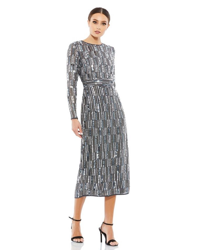 Mac Duggal Women s Embellished High Neck Long Sleeve Fitted Dress