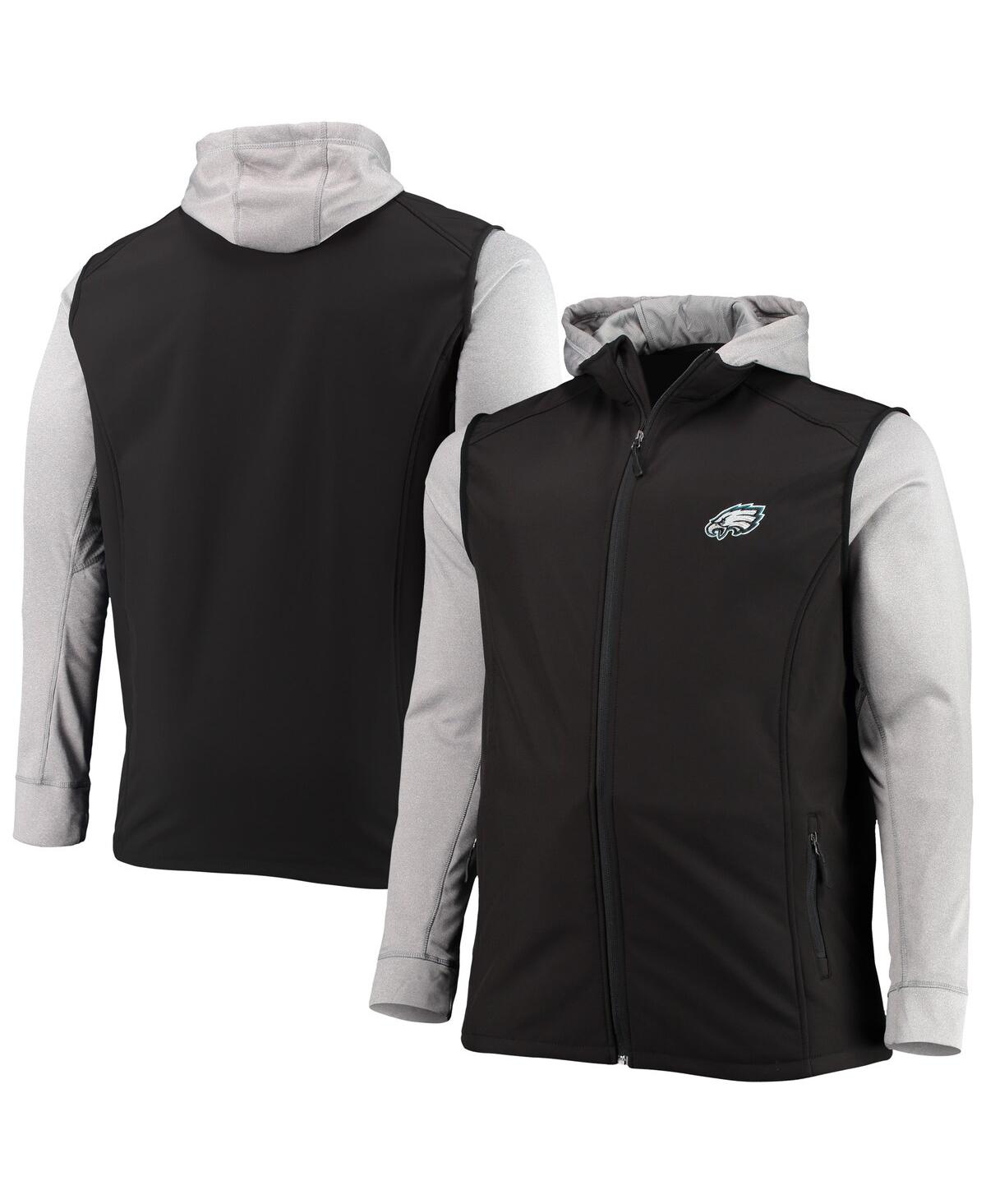 DUNBROOKE MEN'S DUNBROOKE BLACK, GRAY PHILADELPHIA EAGLES BIG AND TALL ALPHA FULL-ZIP HOODIE JACKET