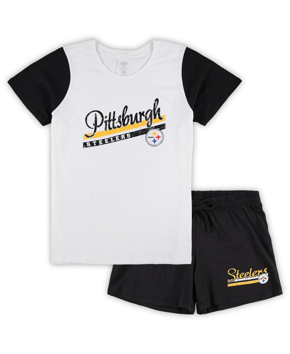 Women's Concepts Sport Black Pittsburgh Steelers Plus Size Downfield T-shirt and Shorts Sleep Set - Black